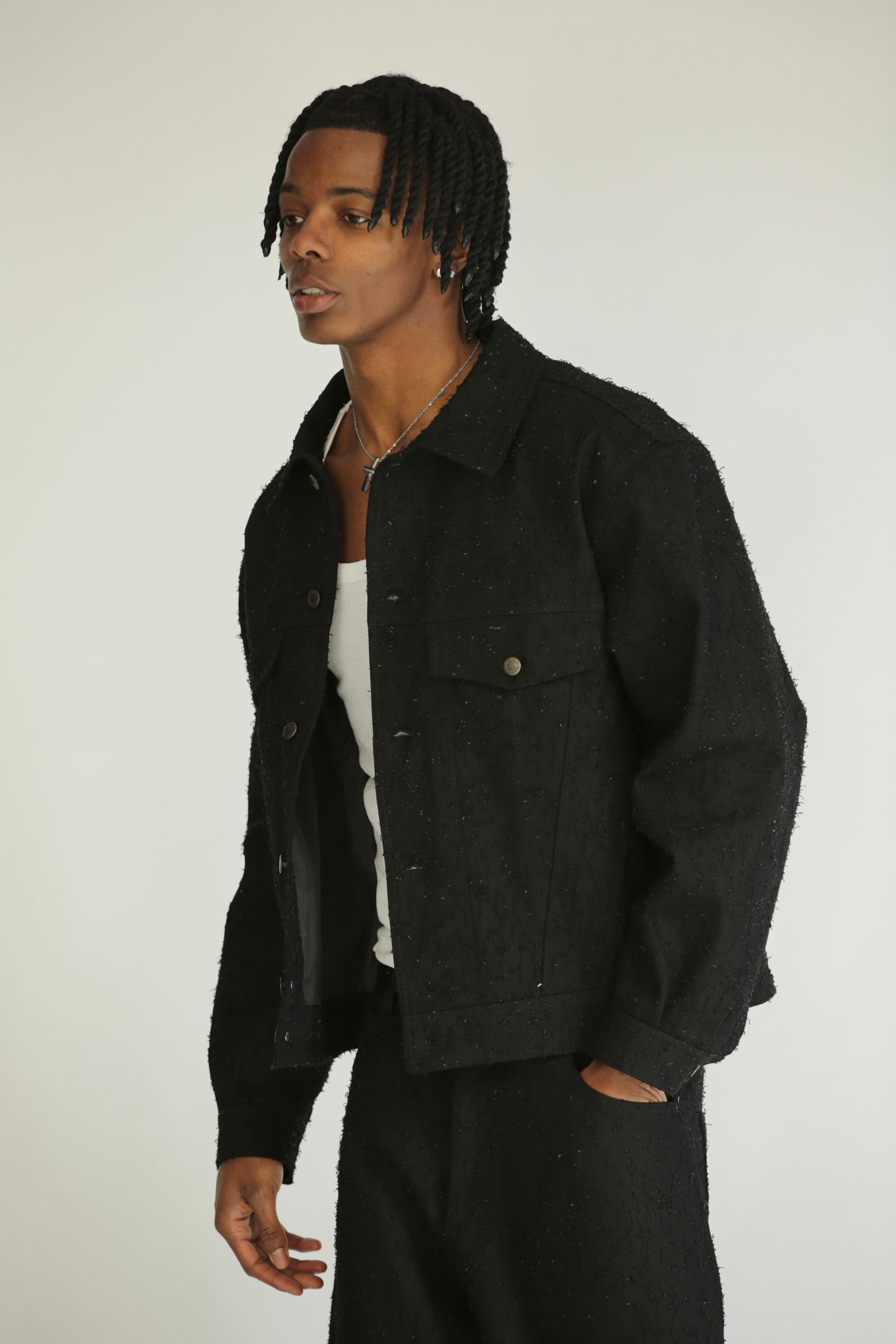 Denim jacket graffiata nera