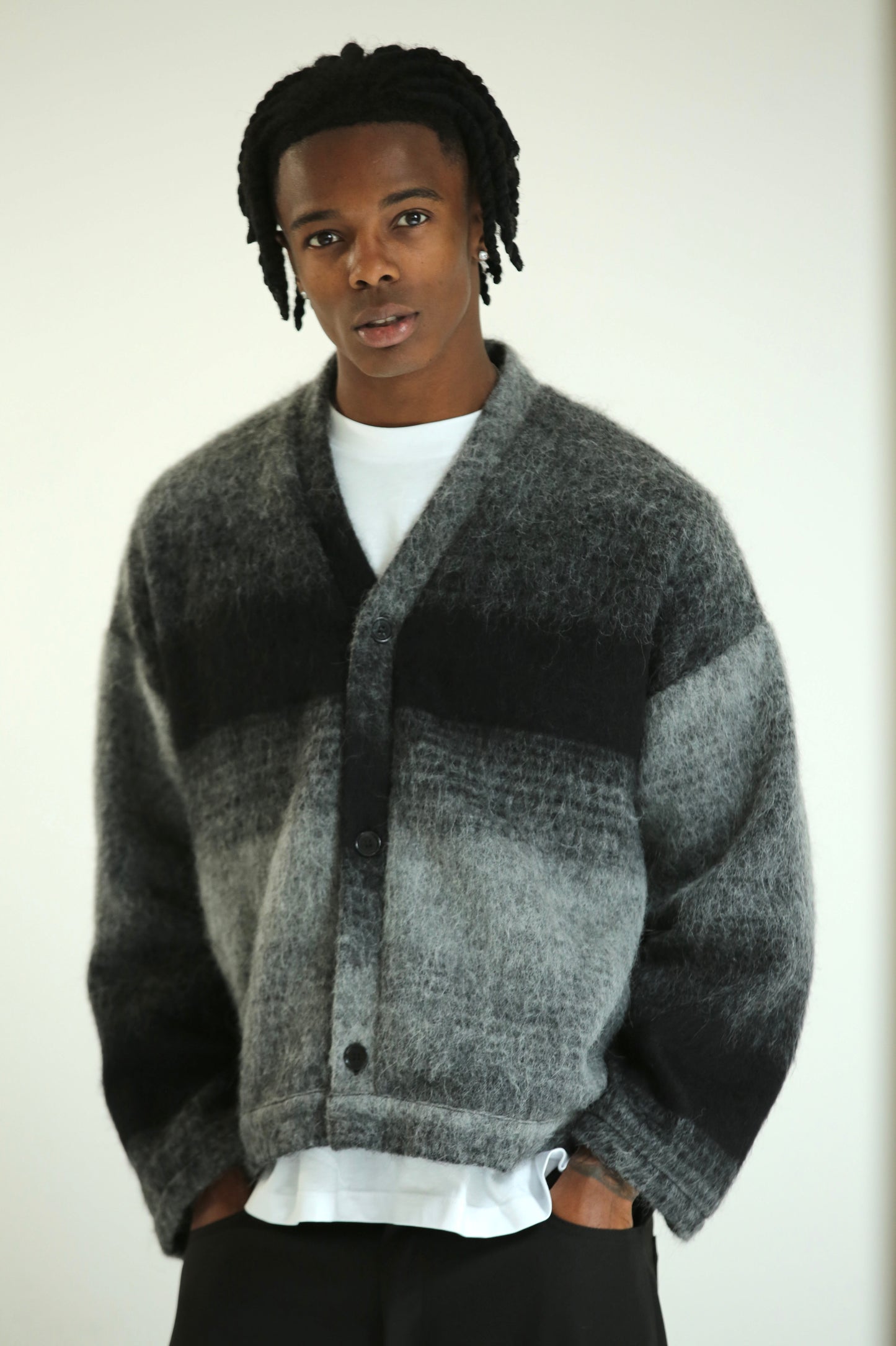 Cardigan mohair grigio nero