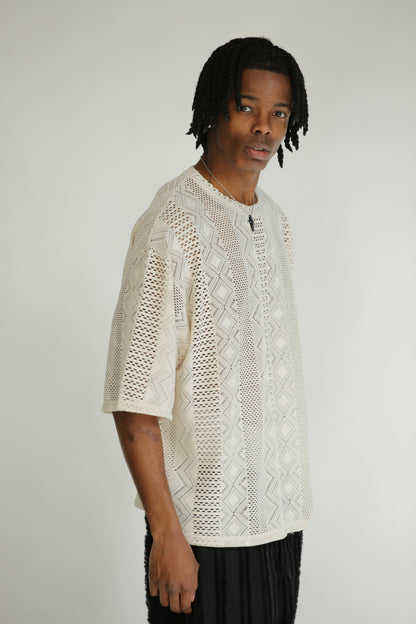 T-shirt traforata crop manica 3/4 bianca
