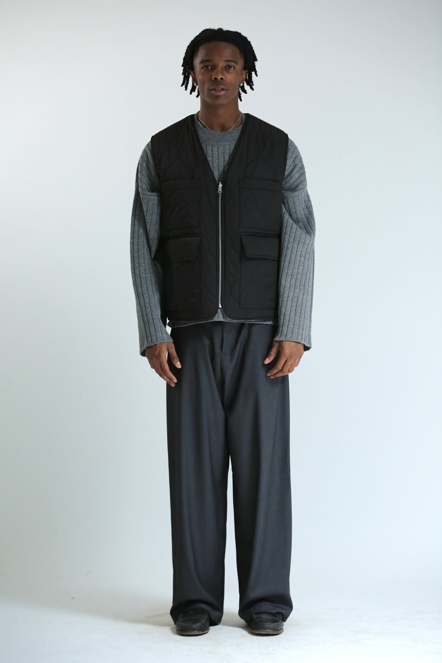 Gilet REVERSIBILE nero nylon / grigio ciniglia