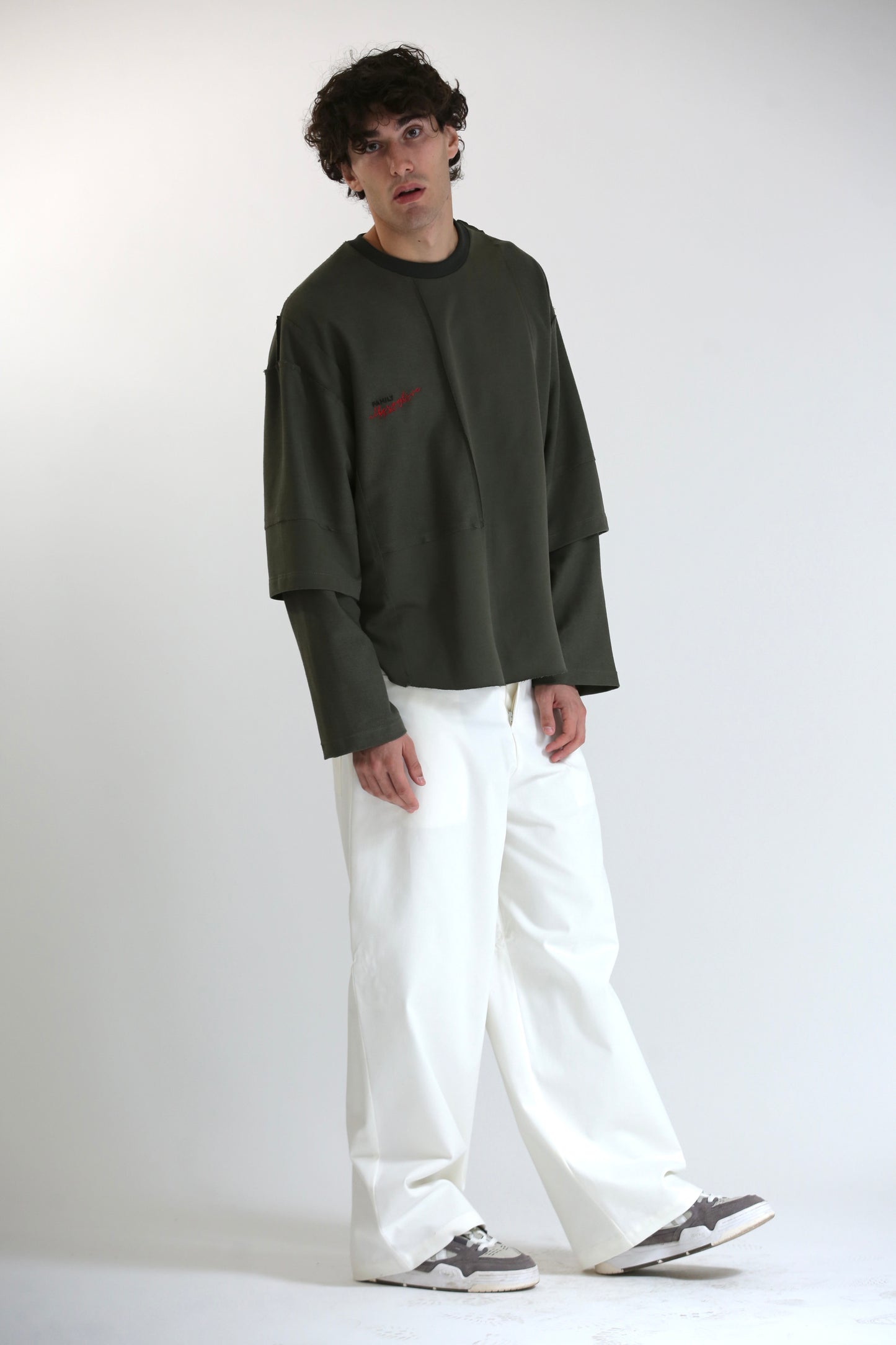 Long sleeve tagli intarsio verde