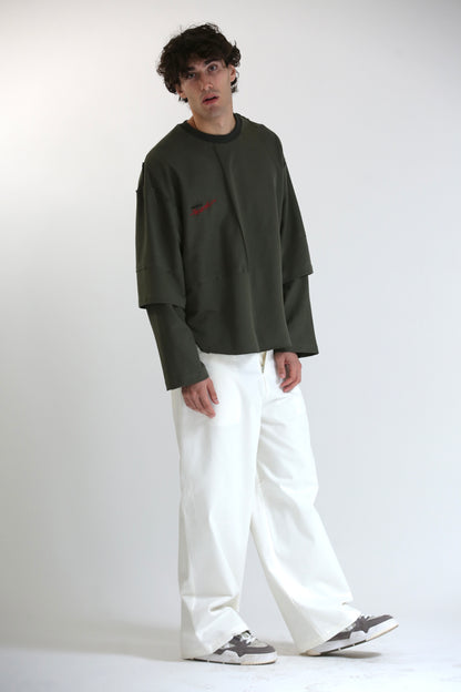 Long sleeve tagli intarsio verde