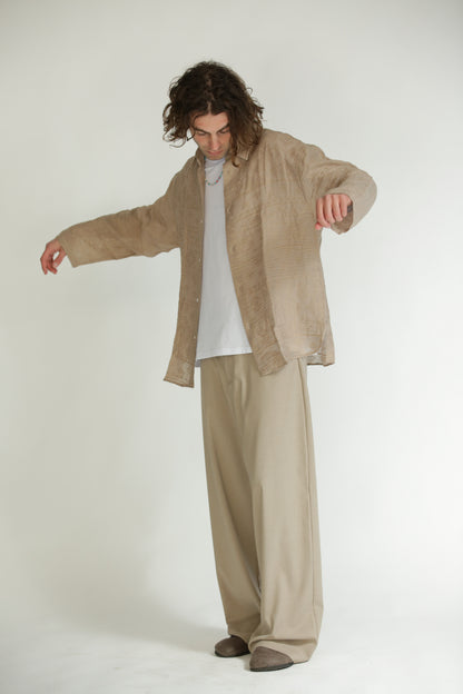 Camicia etnica manica lunga beige