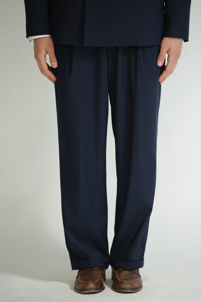 Pantalone vita alta fondo largo blu