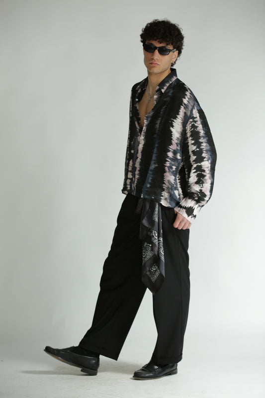 Camicia fantasia nera crop