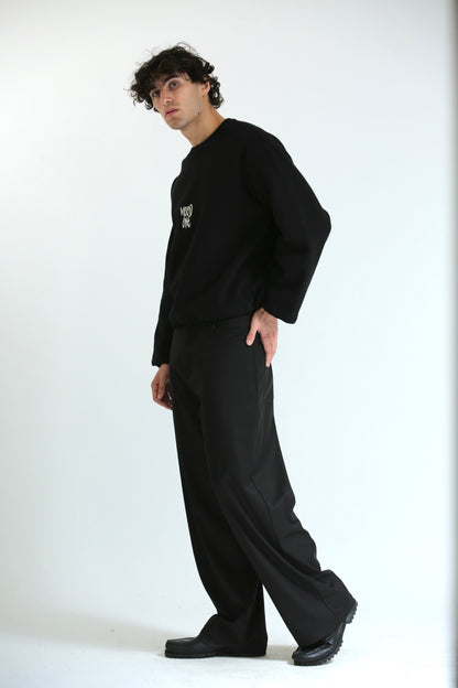 Felpa crop girocollo nero