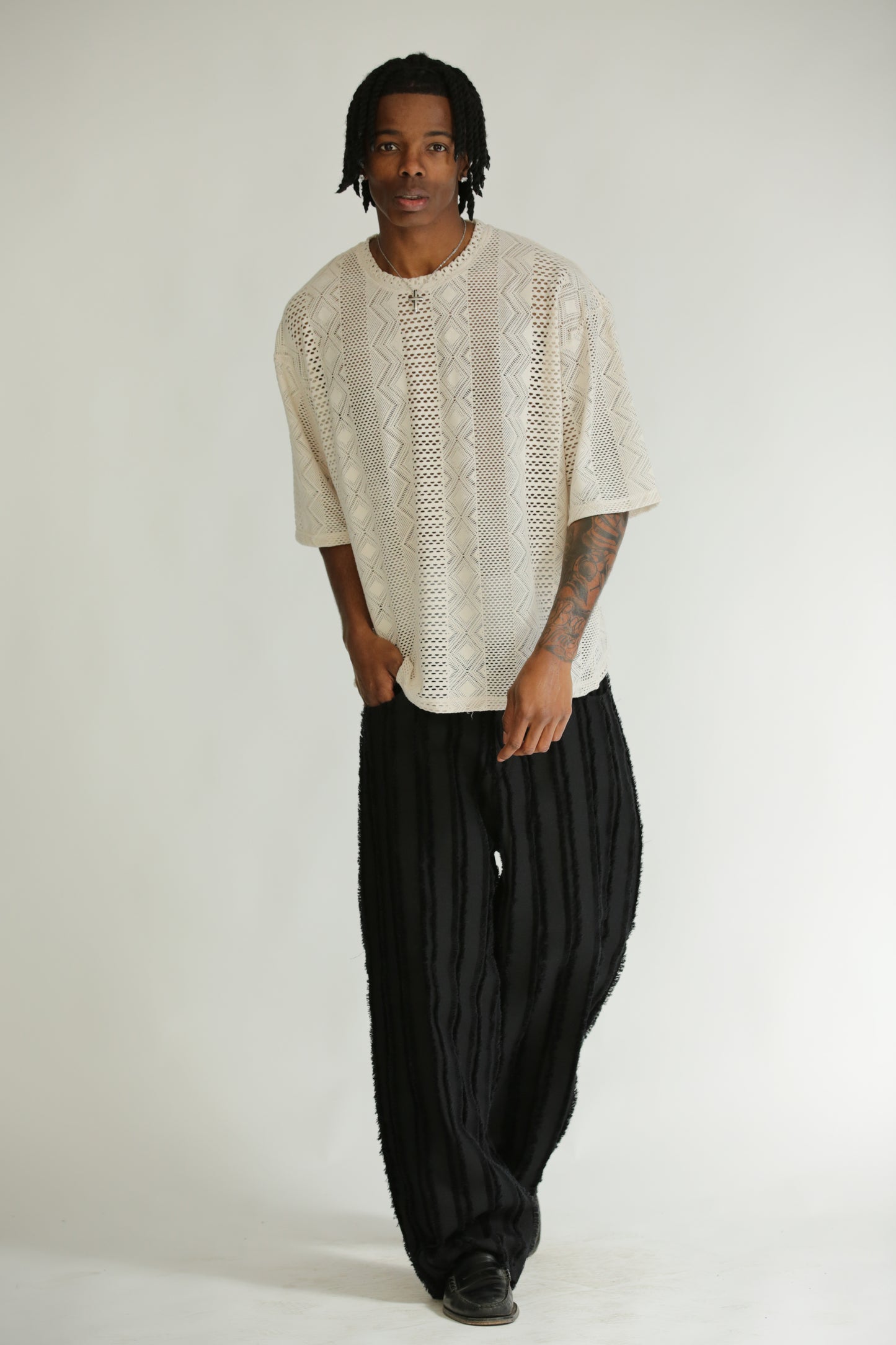 T-shirt traforata crop manica 3/4 bianca