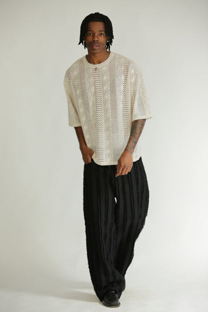 T-shirt traforata crop manica 3/4 bianca