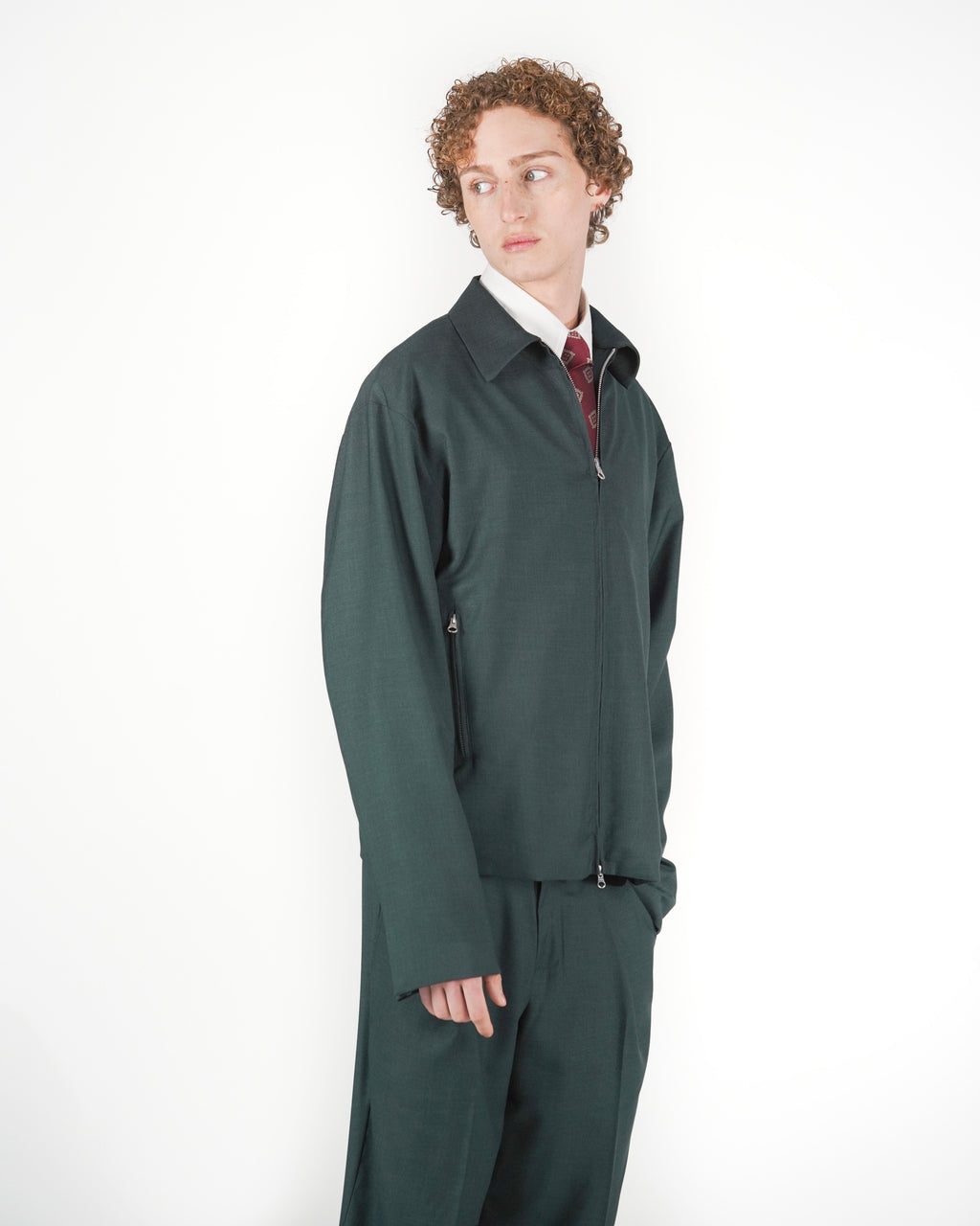 Giacca full zip verde melange