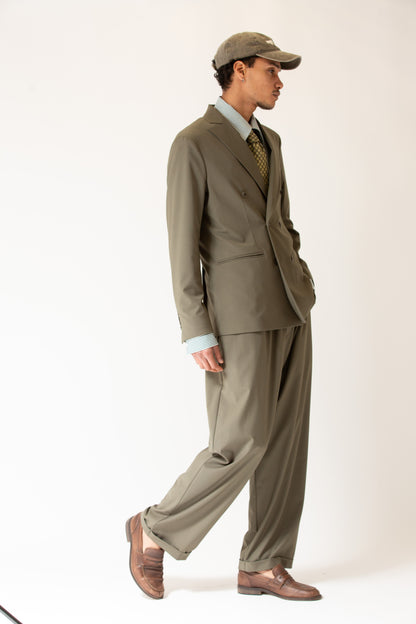 Pantalone vita alta fondo largo verde militare uomo