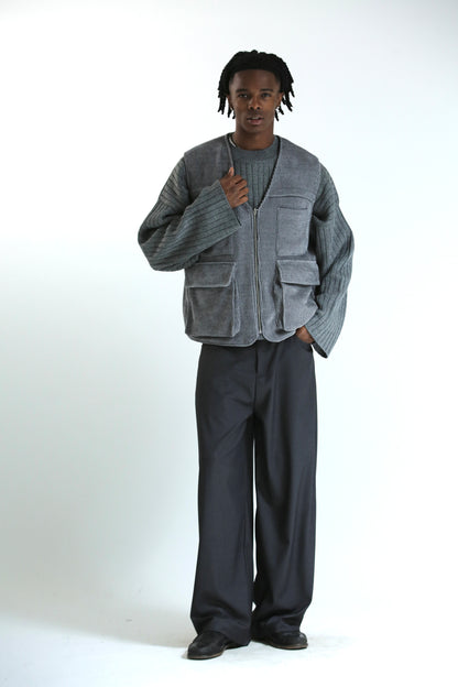 Gilet REVERSIBILE nero nylon / grigio ciniglia