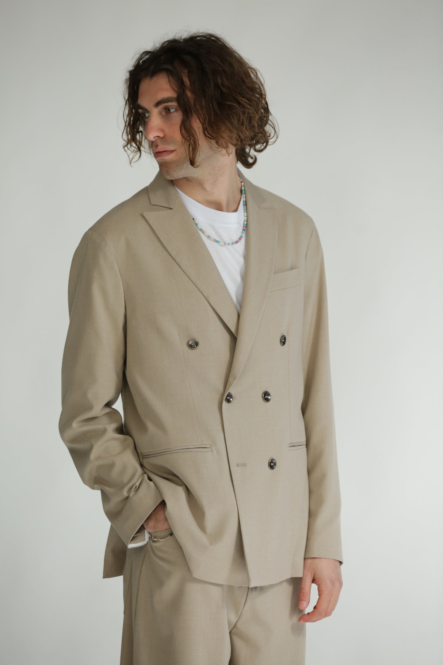Giacca doppiopetto beige