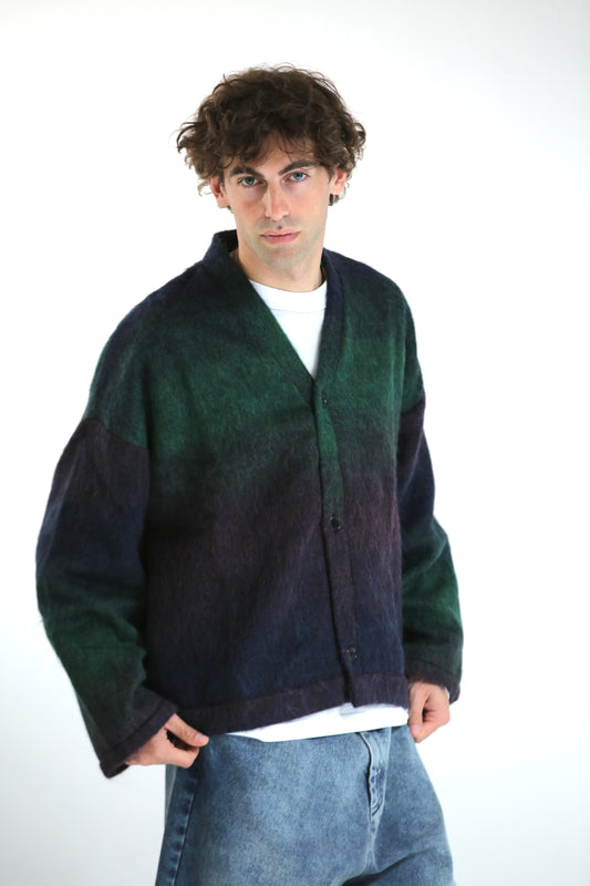Cardigan mohair viola blu verde