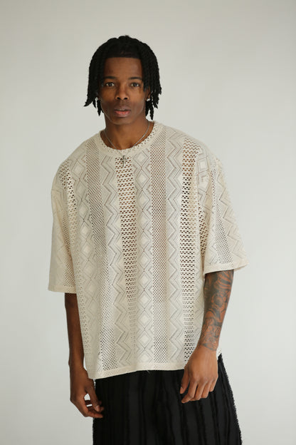 T-shirt traforata crop manica 3/4 bianca