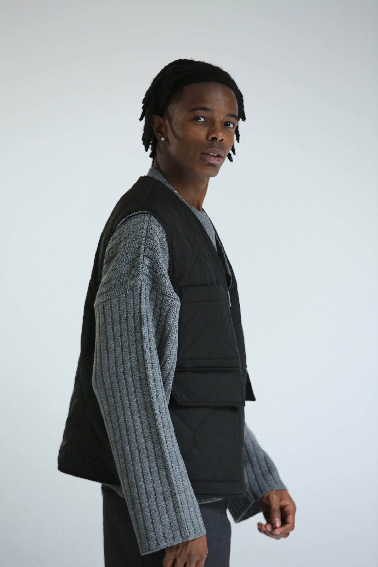 Gilet REVERSIBILE nero nylon / grigio ciniglia