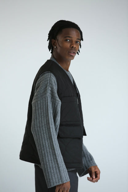 Gilet REVERSIBILE nero nylon / grigio ciniglia