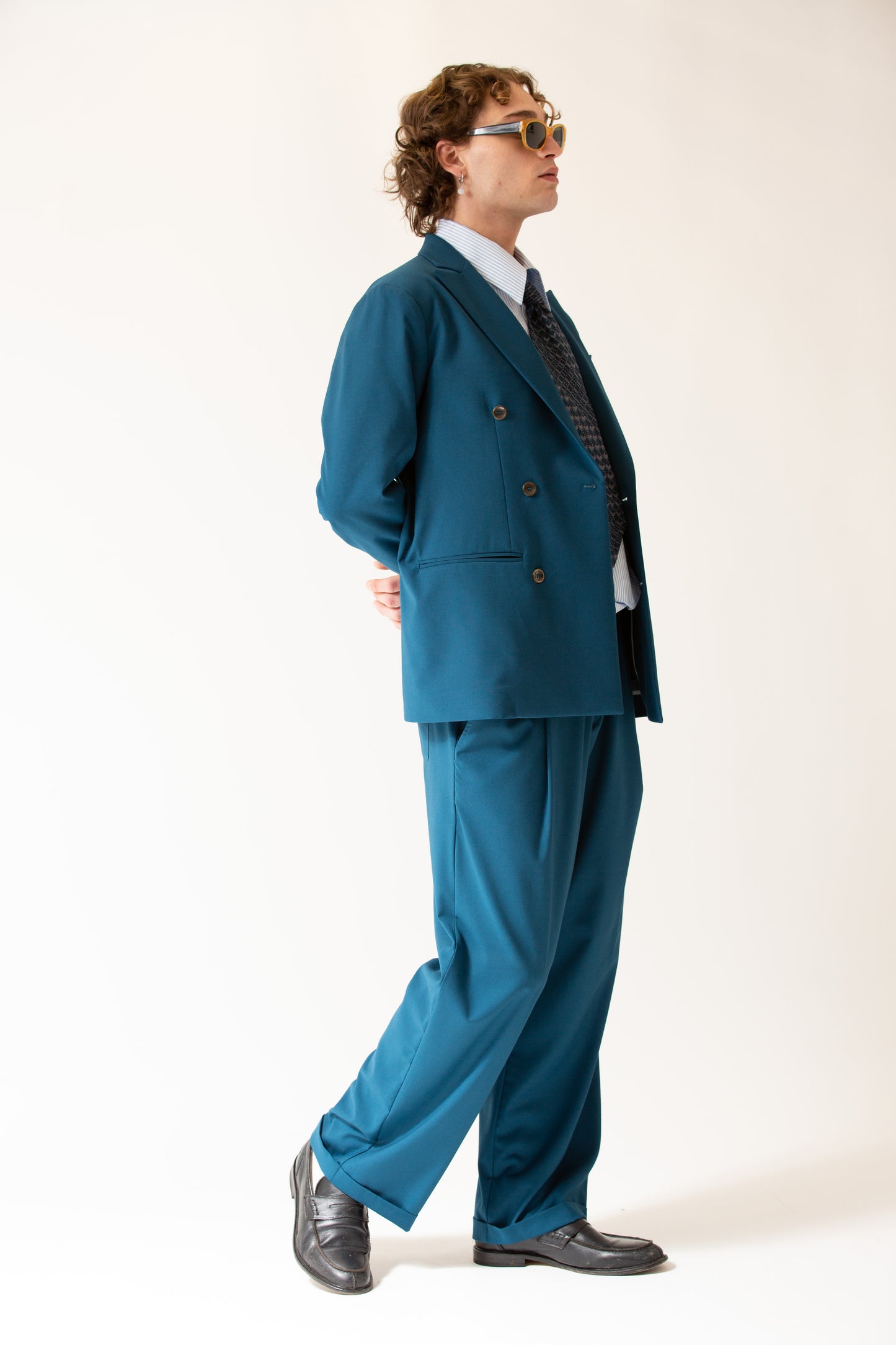 Pantalone vita alta fondo largo ottanio uomo