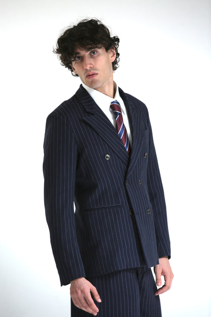 Giacca doppiopetto gessato blu
