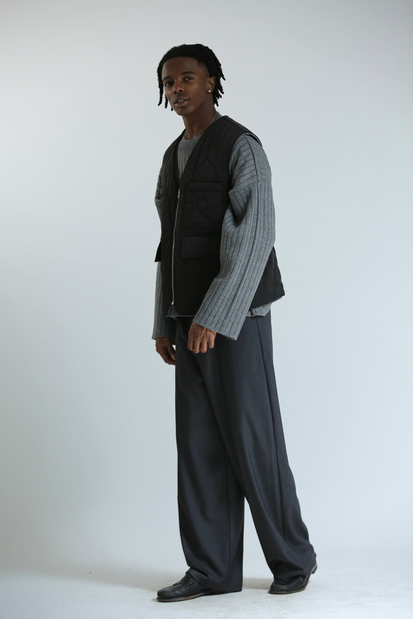 Gilet REVERSIBILE nero nylon / grigio ciniglia