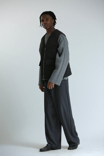 Gilet REVERSIBILE nero nylon / grigio ciniglia
