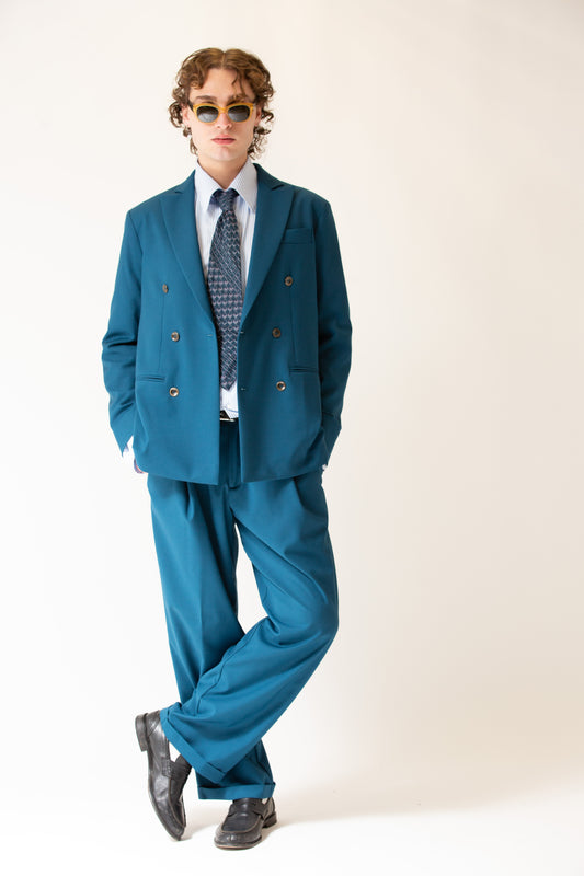 Pantalone vita alta fondo largo ottanio uomo