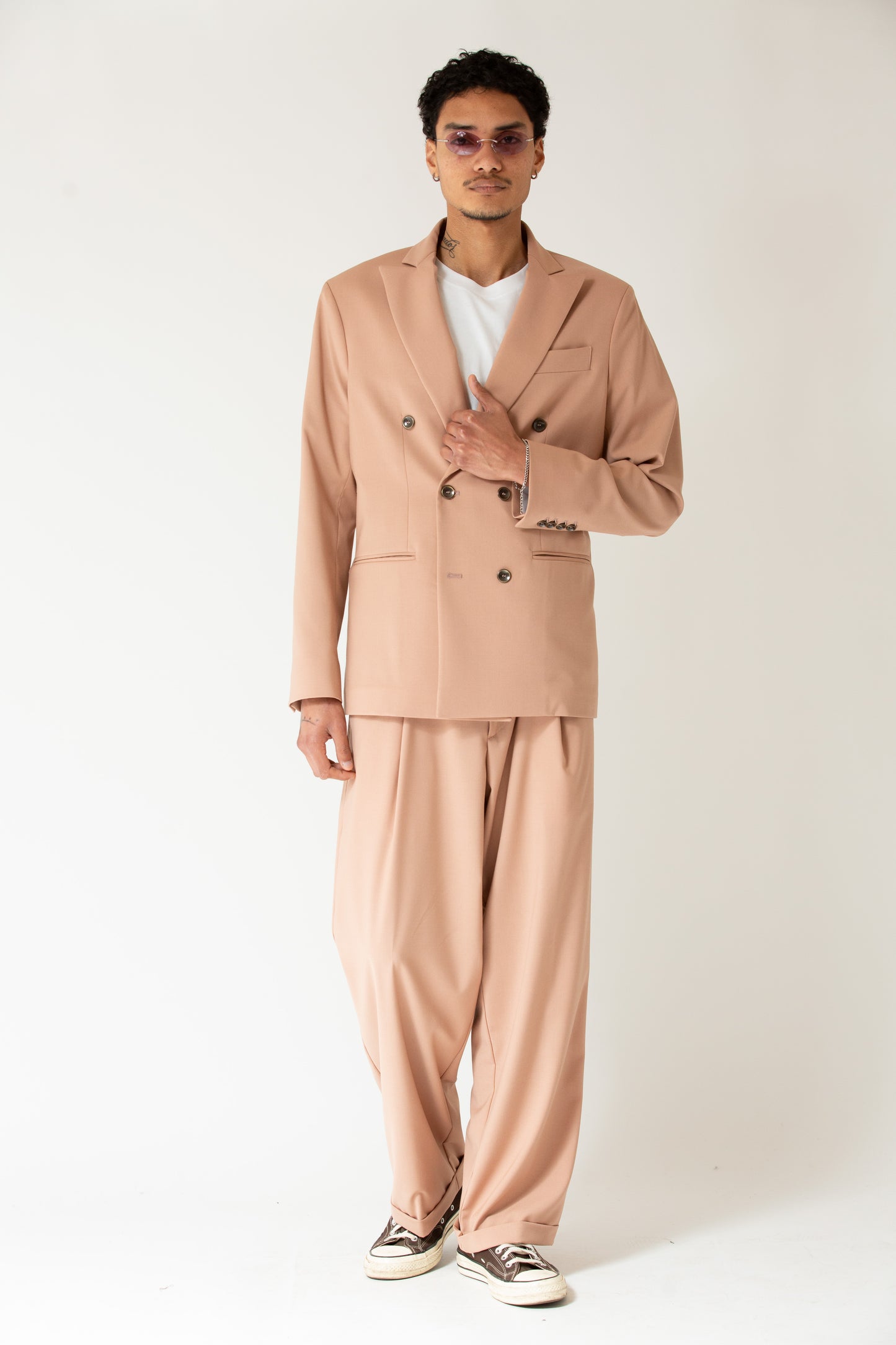 Pantalone vita alta fondo largo rosa