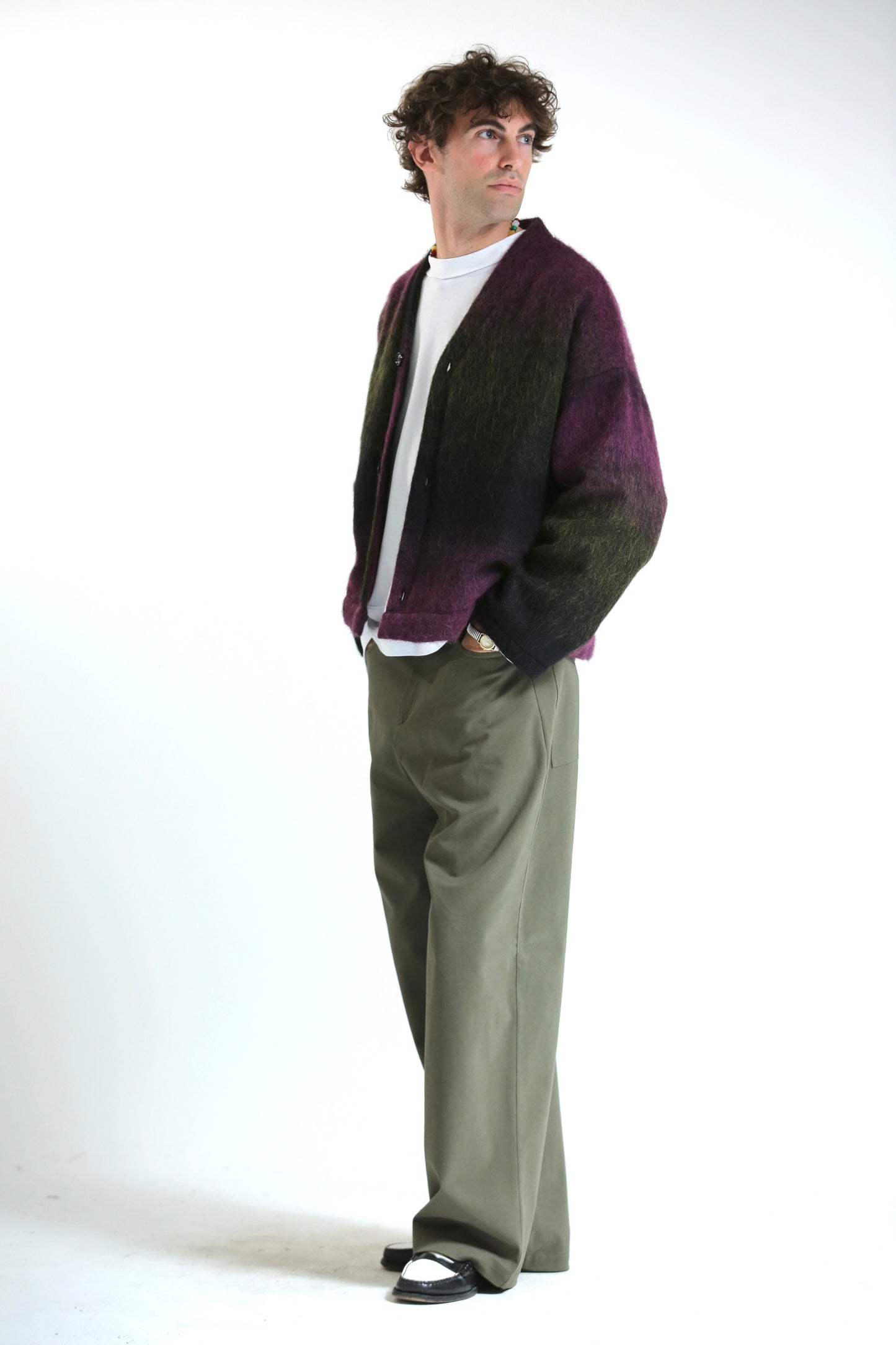 Cardigan mohair viola nero verde
