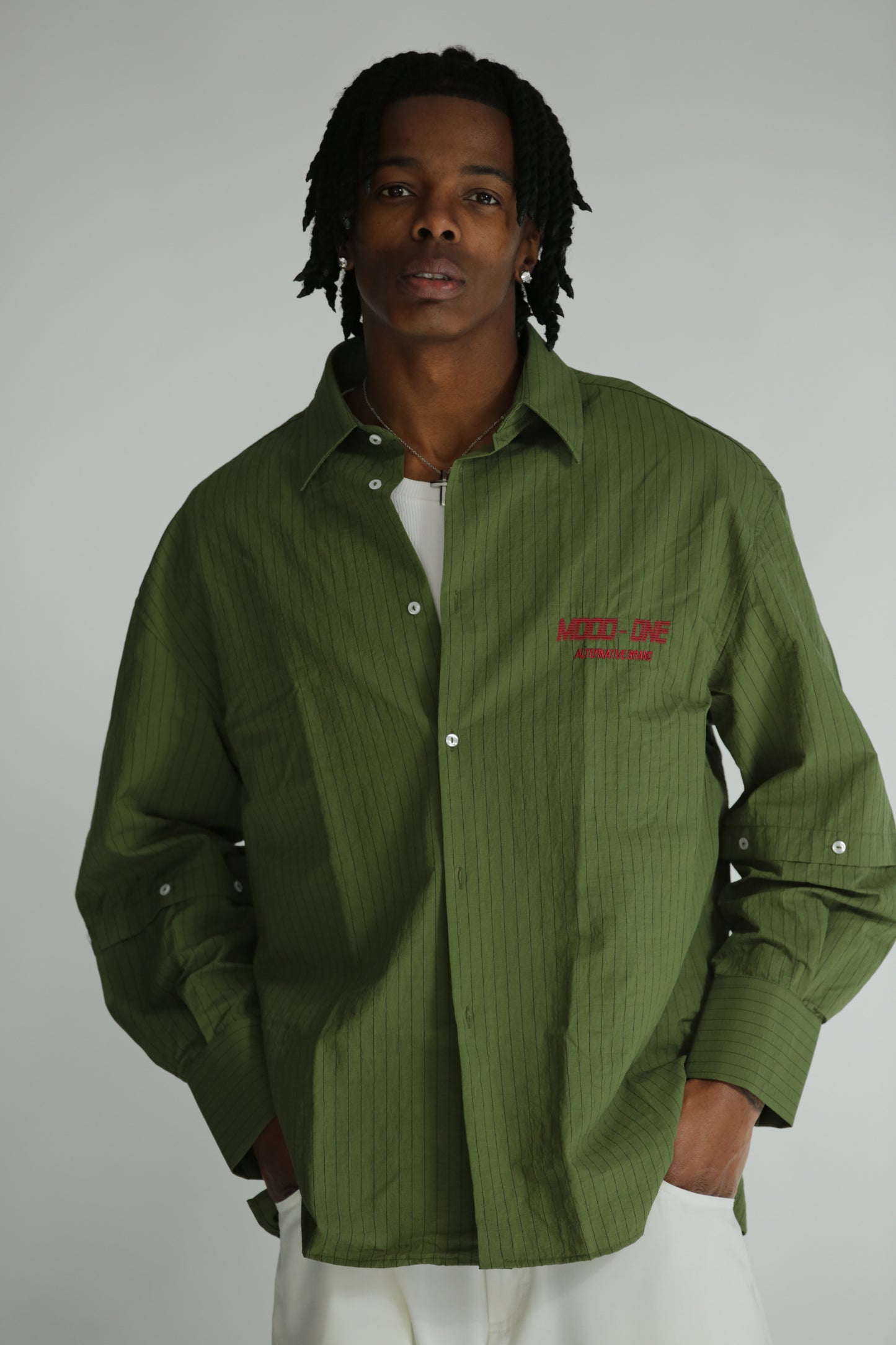 Camicia manica smontabile righe verde