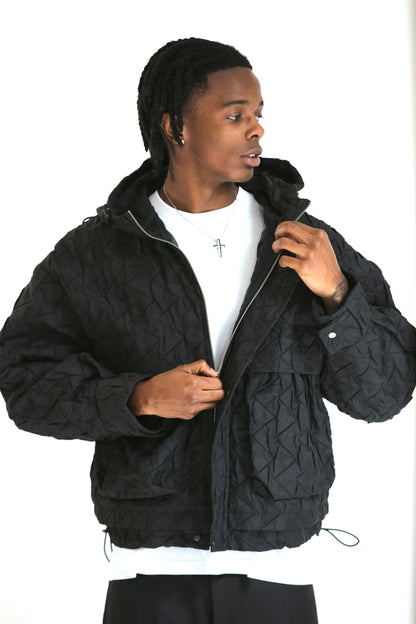 Bomber crop trapuntato nero