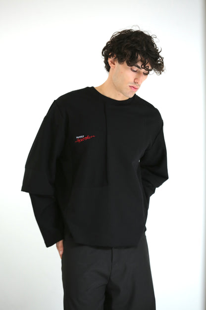 Long sleeve tagli intarsio nera