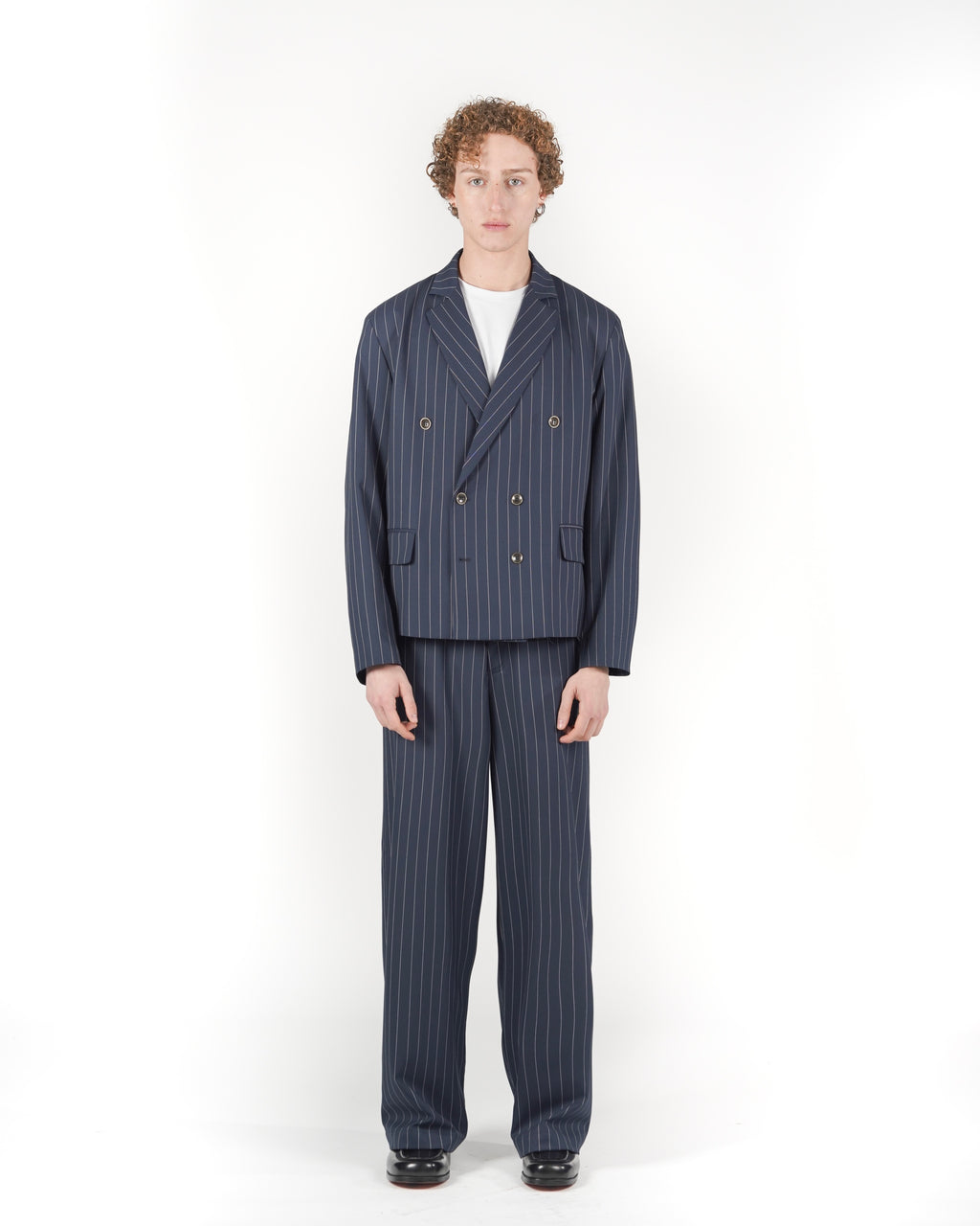 Pantalone baggy sartoriale gessato blu