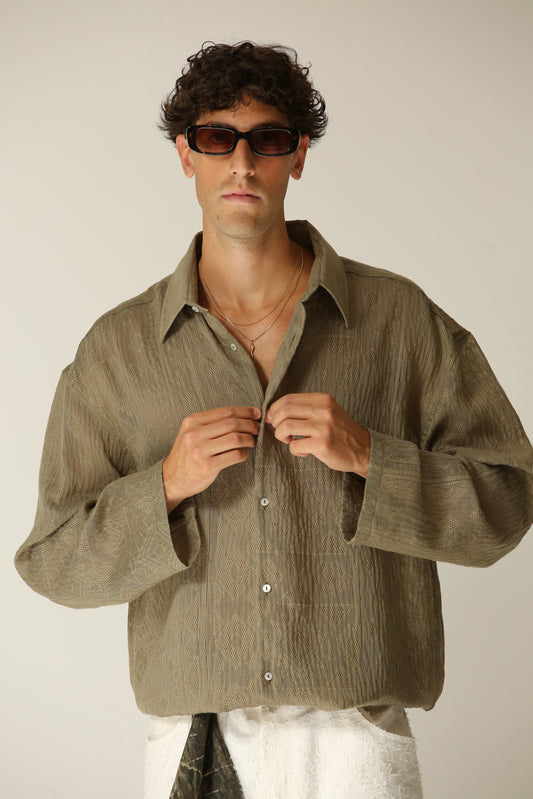 Camicia etnica manica lunga verde