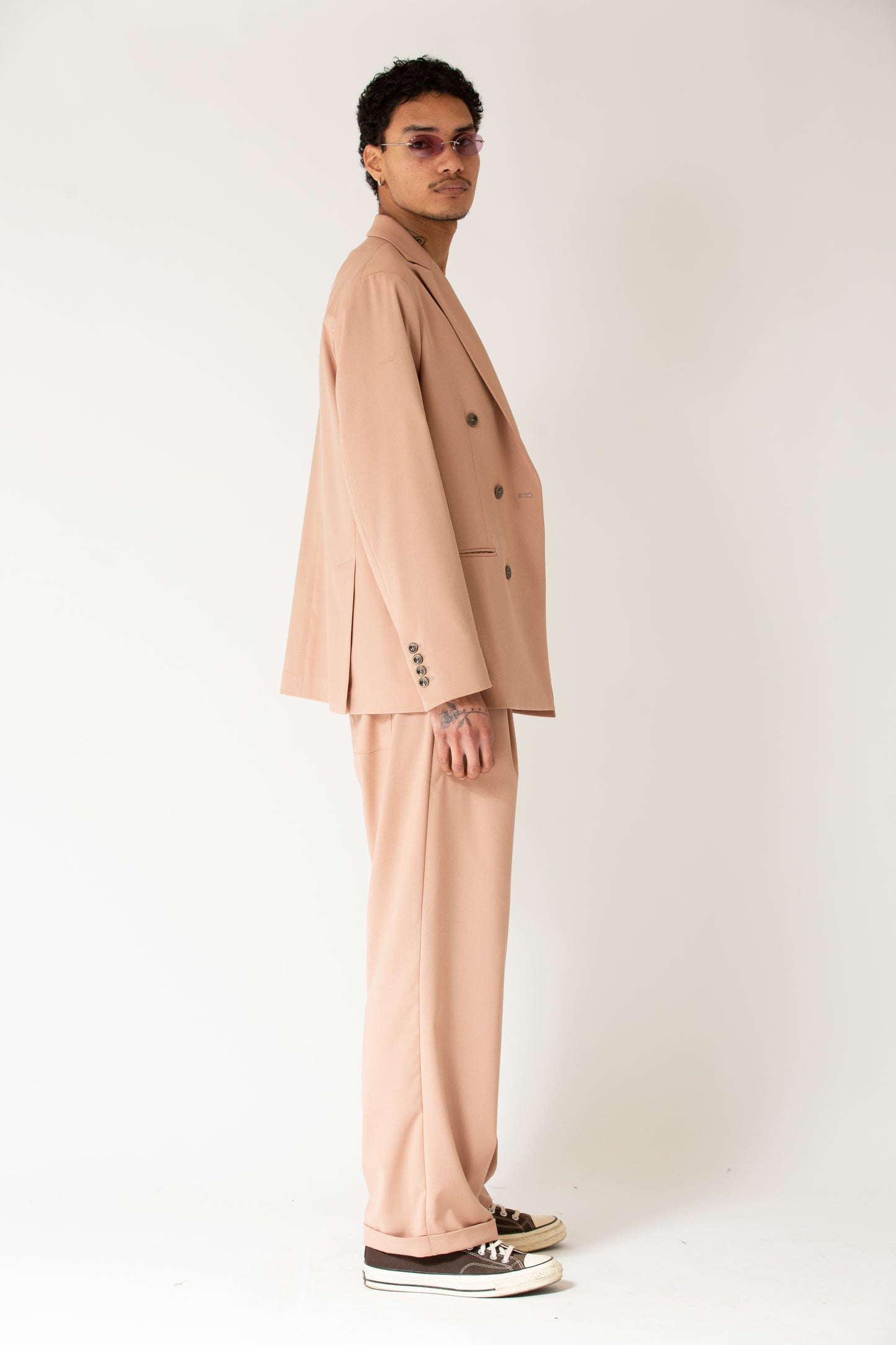 Pantalone vita alta fondo largo rosa