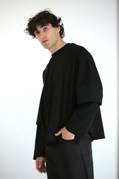 Long sleeve tagli intarsio nera