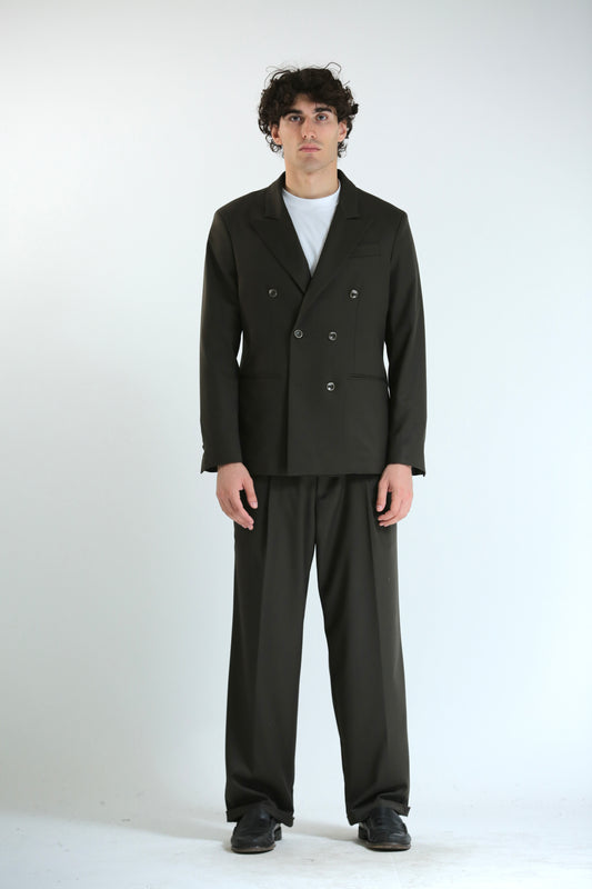 Pantalone vita alta fondo largo verde scuro