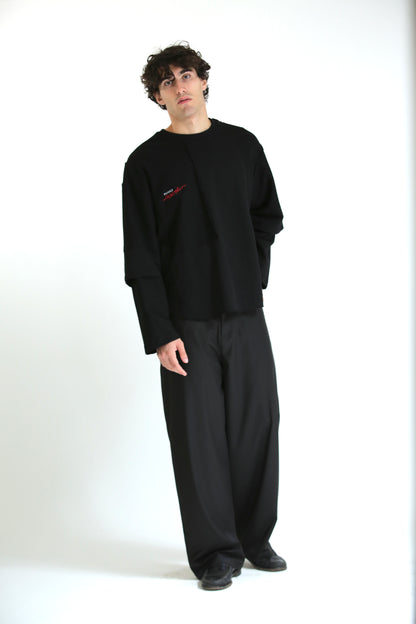 Long sleeve tagli intarsio nera