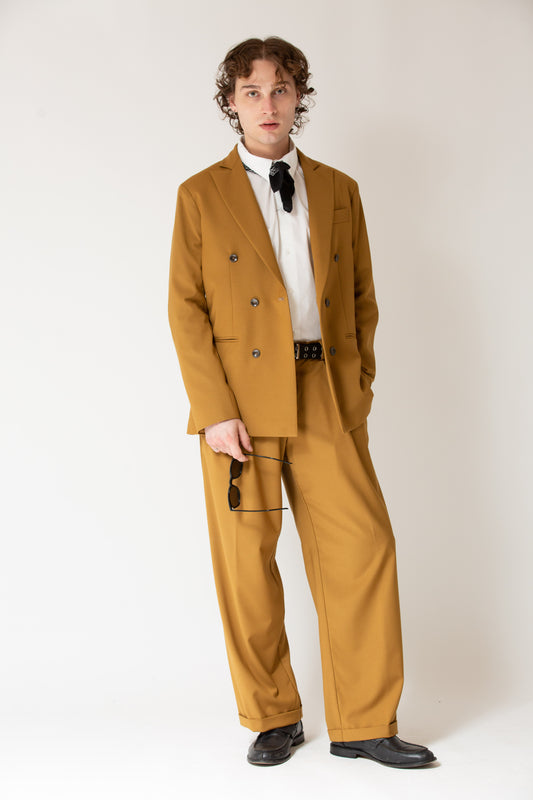 Pantalone vita alta fondo largo ocra