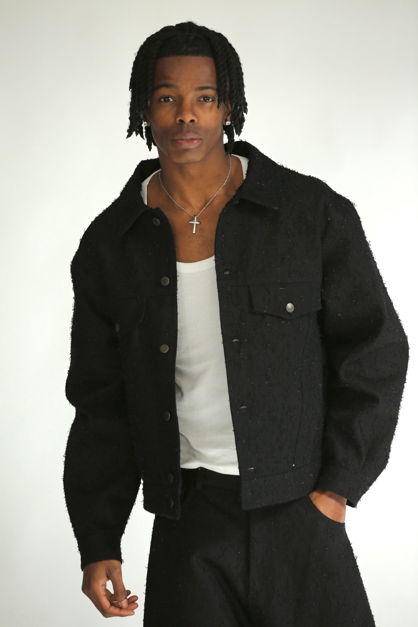 Denim jacket graffiata nera