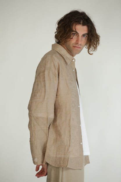 Camicia etnica manica lunga beige