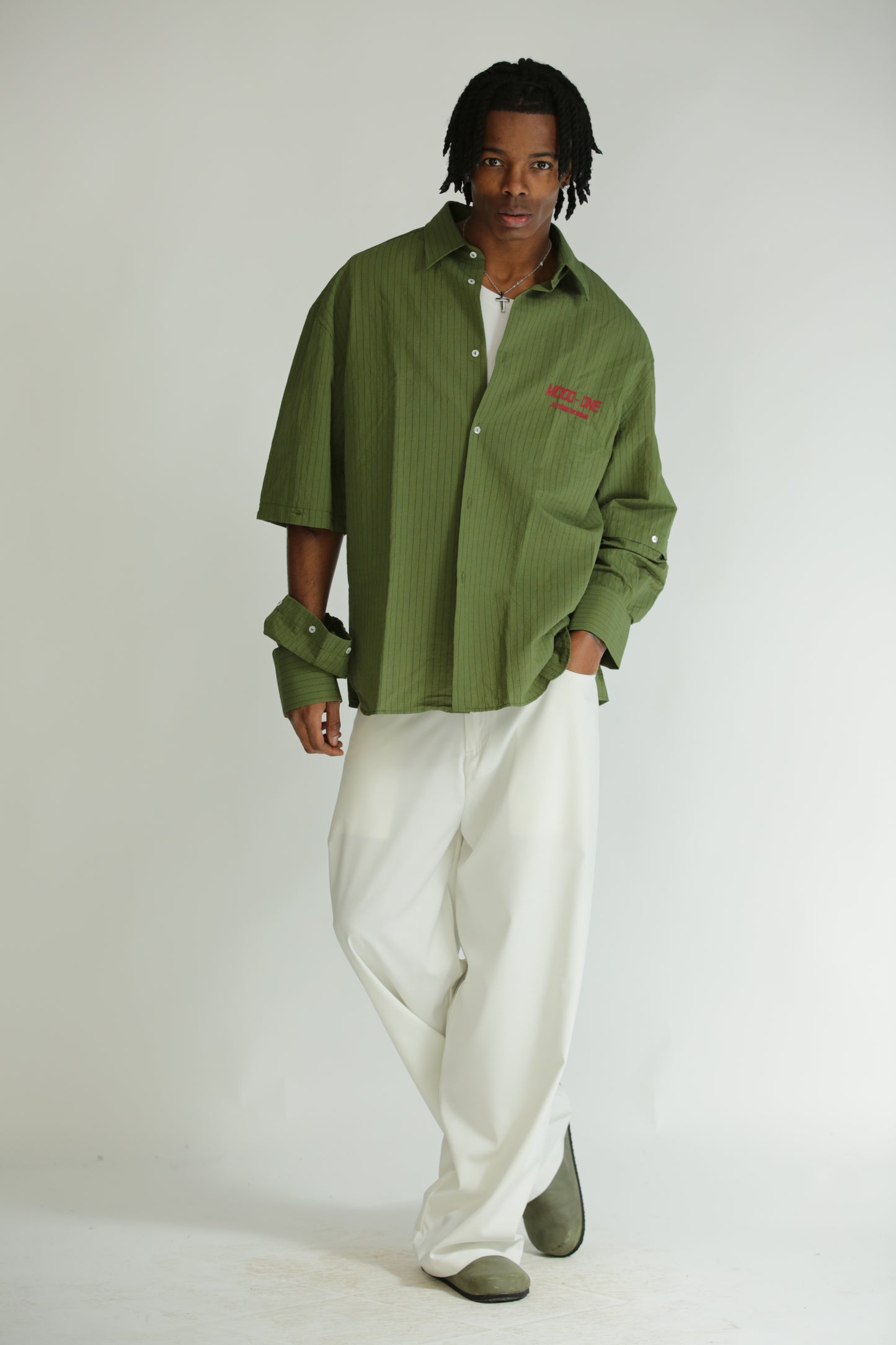 Camicia manica smontabile righe verde
