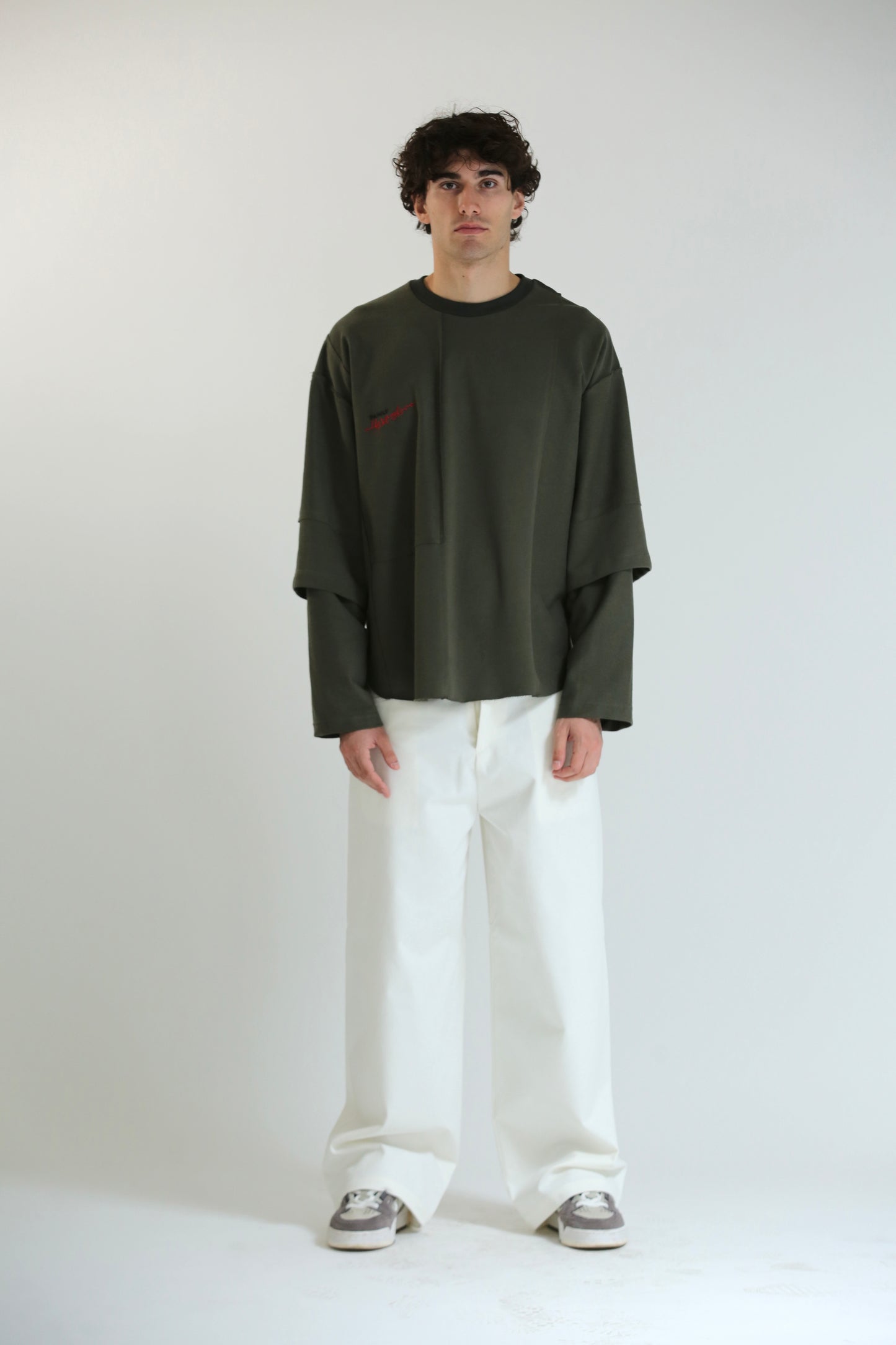 Long sleeve tagli intarsio verde