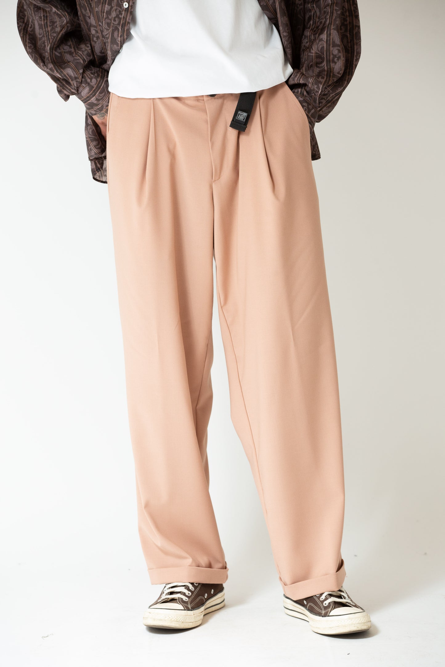 Pantalone vita alta fondo largo rosa