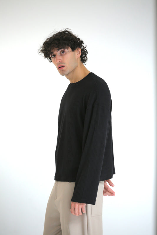 Maglioncino crop a coste nero