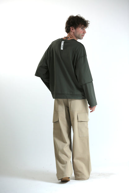 Pantalone tasconato beige cotone