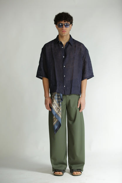 Camicia etnica manica 3/4 blu