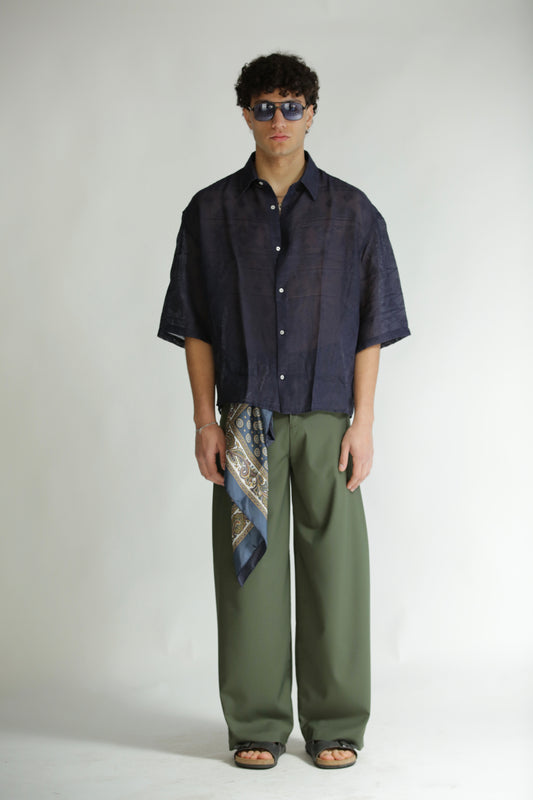 Camicia etnica manica 3/4 blu