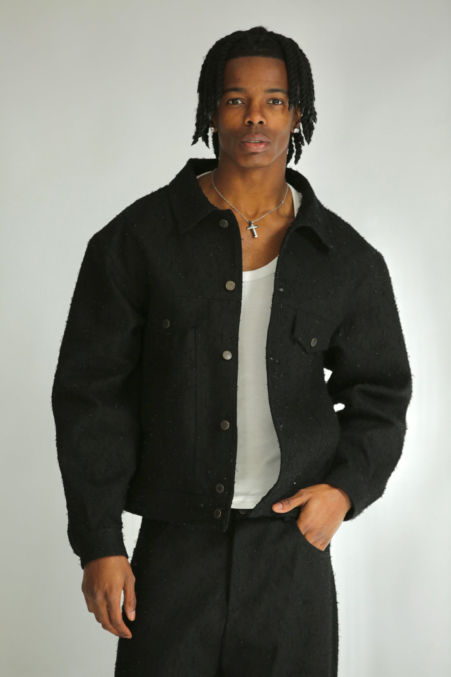 Denim jacket graffiata nera