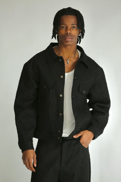 Denim jacket graffiata nera