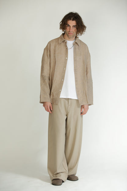 Camicia etnica manica lunga beige