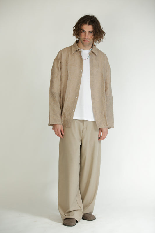Camicia etnica manica lunga beige